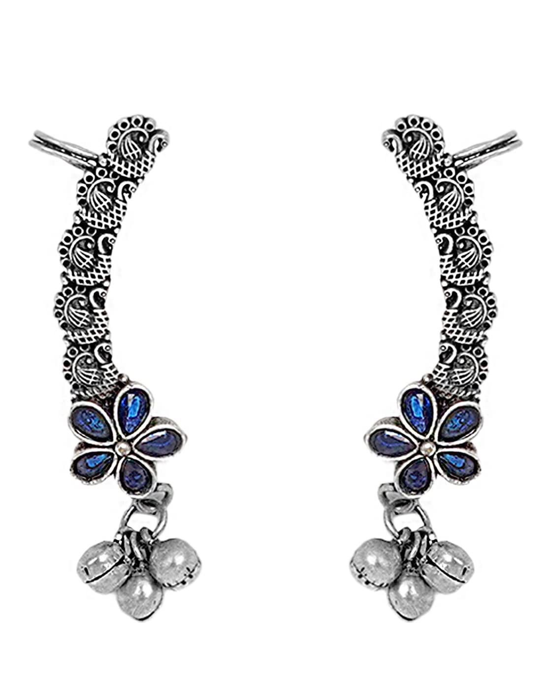 Teejh Viha Silver Oxidised Blue Floral Earrings For Women (B09J8YSB73) Amazon Price History, Amazon Price Tracker
