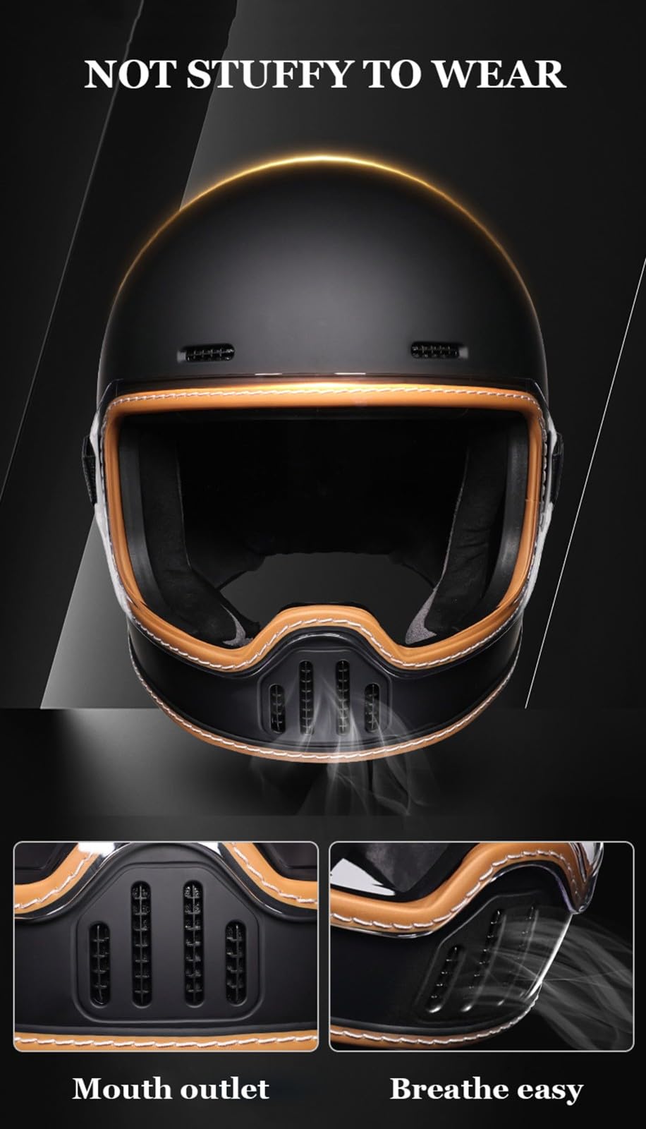 Retro-Integralhelme Motorradhelm Motorrad Scooter Retro Classic Crash Racing Touring ECE-geprüfter Helm,Atmungsaktiv und Warm für Erwachsene Männer Women