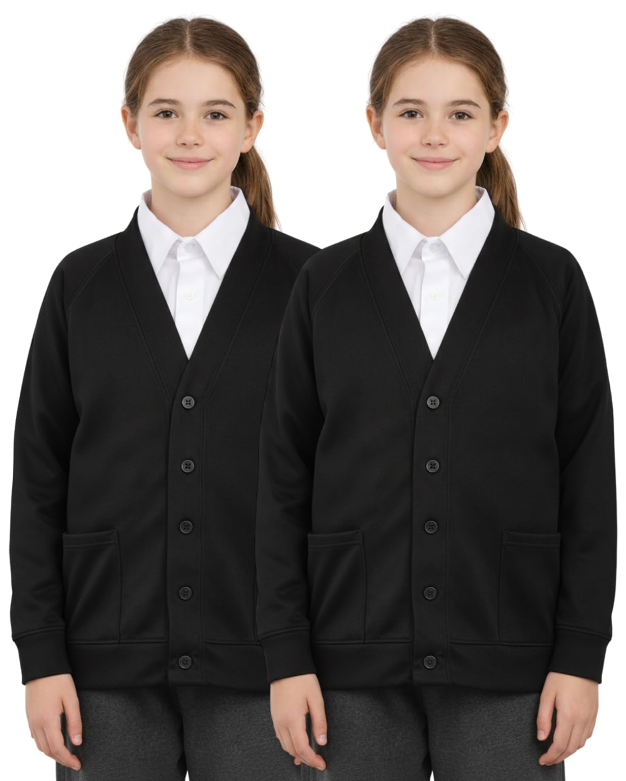 biyya® Girls School Cardigan Fleece Sweatshirt Long Sleeve Schoolwear School Uniform for Girls 5-14 Years (Black, 5-6 Years)