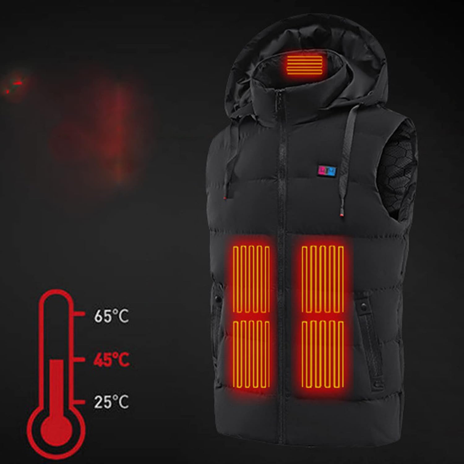 11 Zone Heating Vest Dual Control USB Charging Winter Men Jacket Graphene Thermal Hooded Clothing No Power Bank