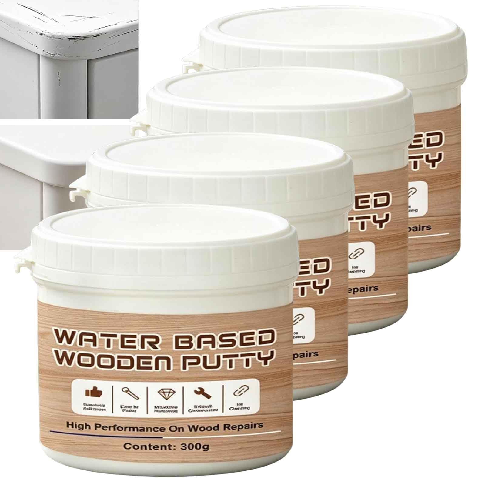 Weißer Holzspachtel auf Wasserbasis, schleifbarer, schnell trocknender, geruchsarmer Holzspachtel, schnell trocknender Loch- und Rissreparaturspachtel, stark haftender Holzsp/achtel auf (4pcs)