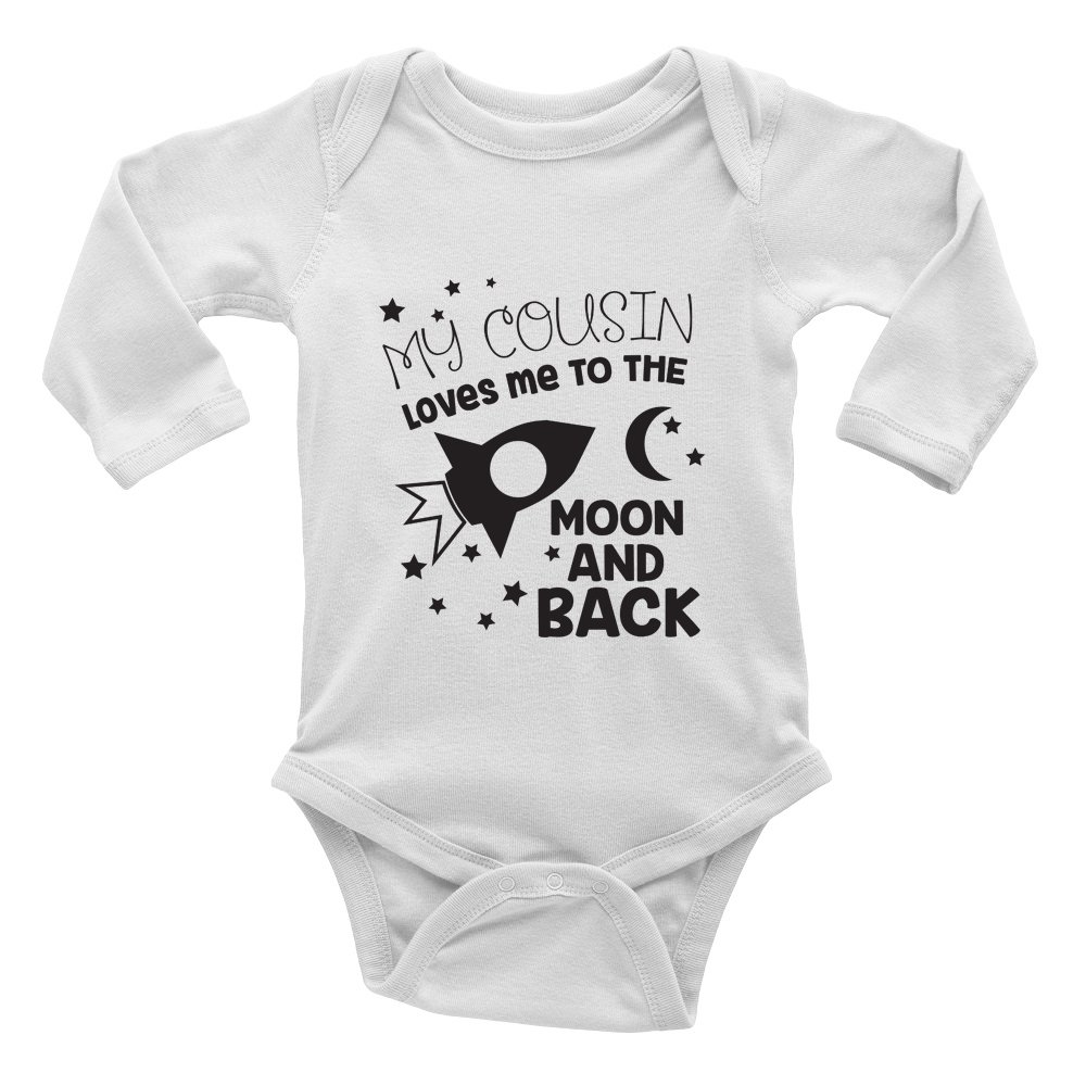 My Cousin Loves me to The Moon and Back Cute Boys and Girls Long Sleeve Baby Vest Bodysuit White