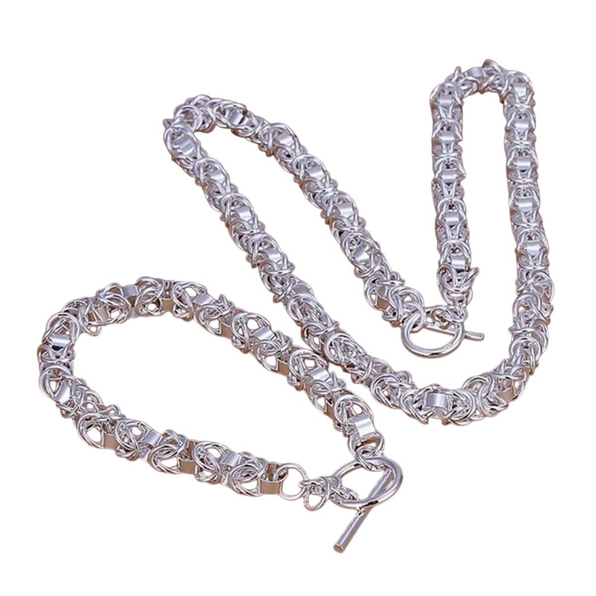 New 925 Sterling Silver Classic Chain Bracelets Necklace Set Men Women Fashion Party Wedding Gifts Decoration Jewelry Commemorative Accessories Trendy Best For Gift