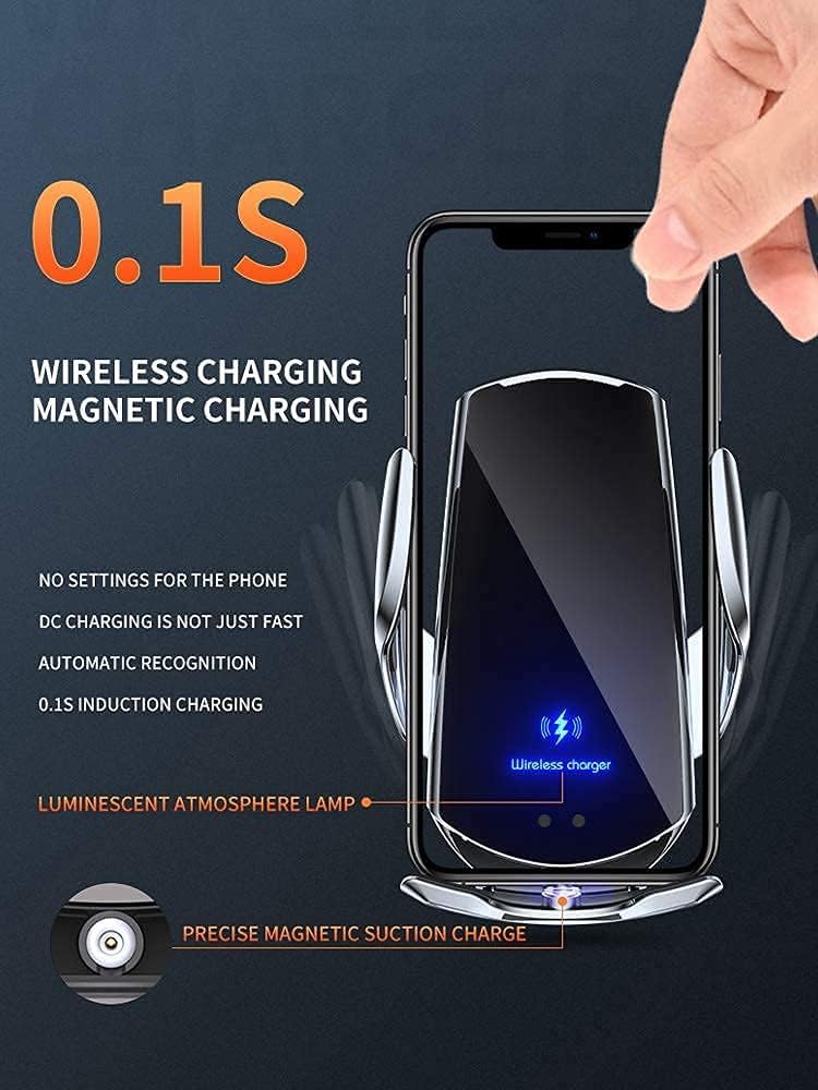 Q3 15W Smart Sensor Auto Magenetic Ladegerät Smart Sensing Wireless Ladegerät Automatischer Klemmarm 360 Grad Kugelgelenk Pivot für Serie für -Serie (Blau)…