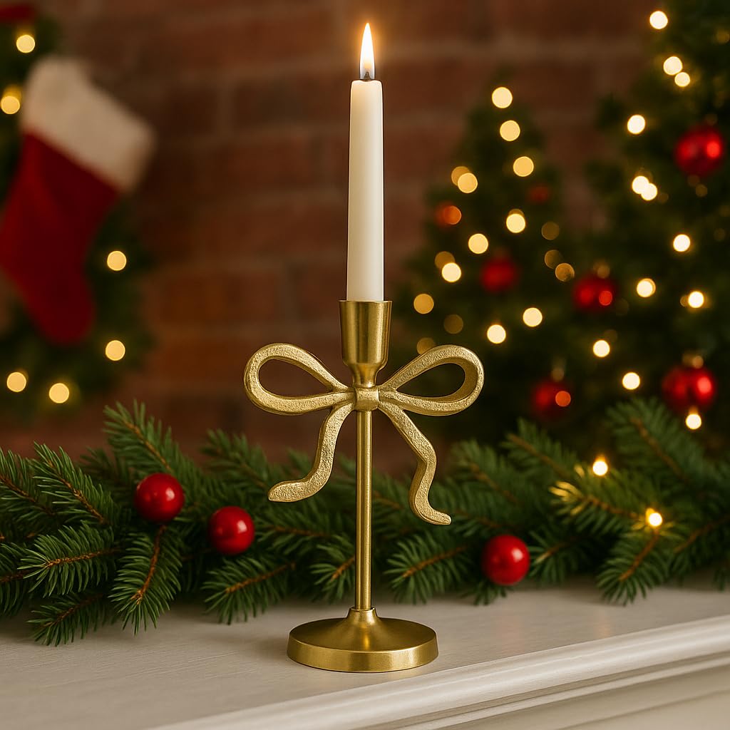 Portacandela decorativo oro con bacche e sfere per decorazioni nataliz