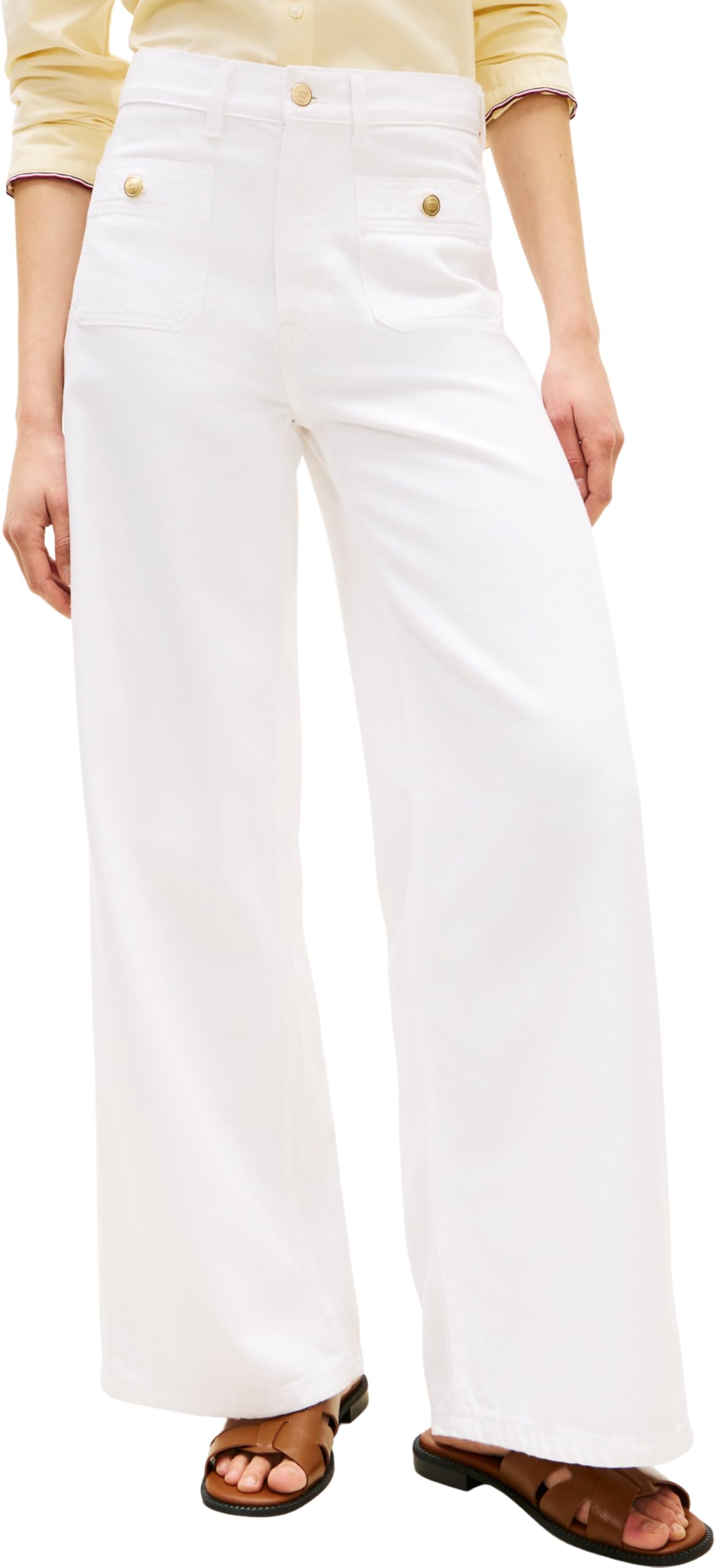 Tommy Hilfiger Women's DNM Clr 70'S Wide Leg Hw WW0WW48576, White, 34W / 32L