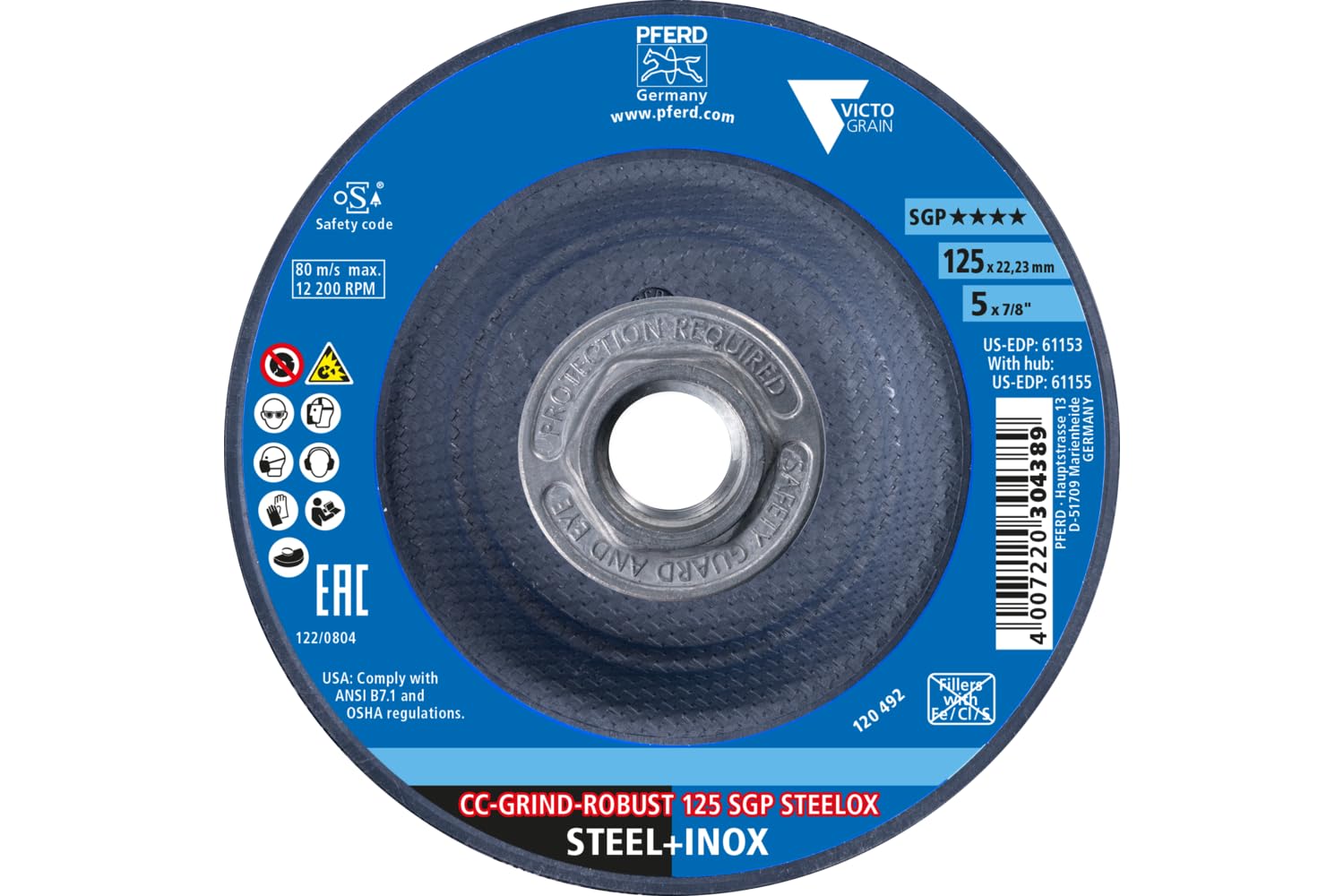Disco de molienda, CC-Grind®-Robusto, 12.7 cm x 5/8-11, SGP STEELOX VICTOGRAIN®, Cerámica