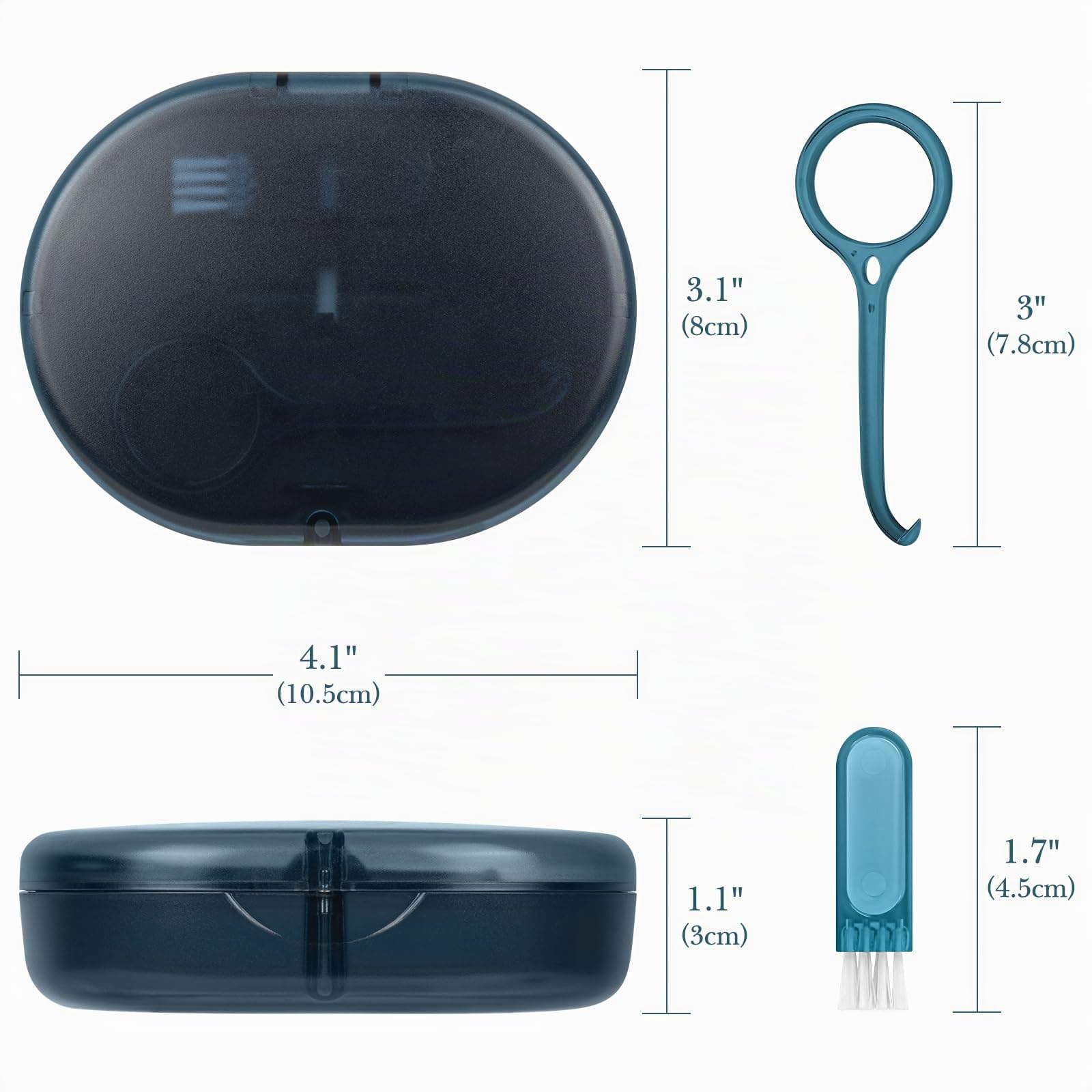Linkidea Estuche de almacenamiento de doble capa con espejo para retenedor, caja de contenedor portátil con herramienta de extracción, cepillo, protector bucal para niños con cierre magnético (azul)