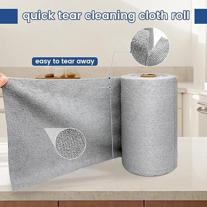 Image of Microfiber Cleaning Cloth Roll 25x25 cm, Reusable and Washable Tear-Away Kitchen Towel Roll, Very Soft Cleaning Cloths for Home, Kitchen, Office, Electronics, Car Cleaning (1 ROLL)