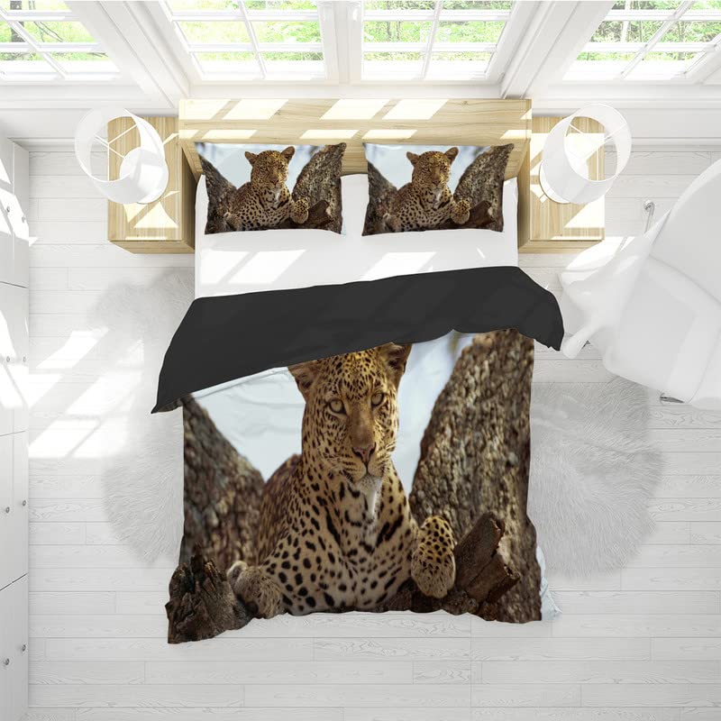 Paar beddengoed liefdespatroon dekbedovertrek set met kussensloop, 3-delige beddengoedset met ritssluiting, veelkleurig luipaard (1 dekbedovertrek 2 kussenslopen), polyester (bruin, 220 x 240 cm