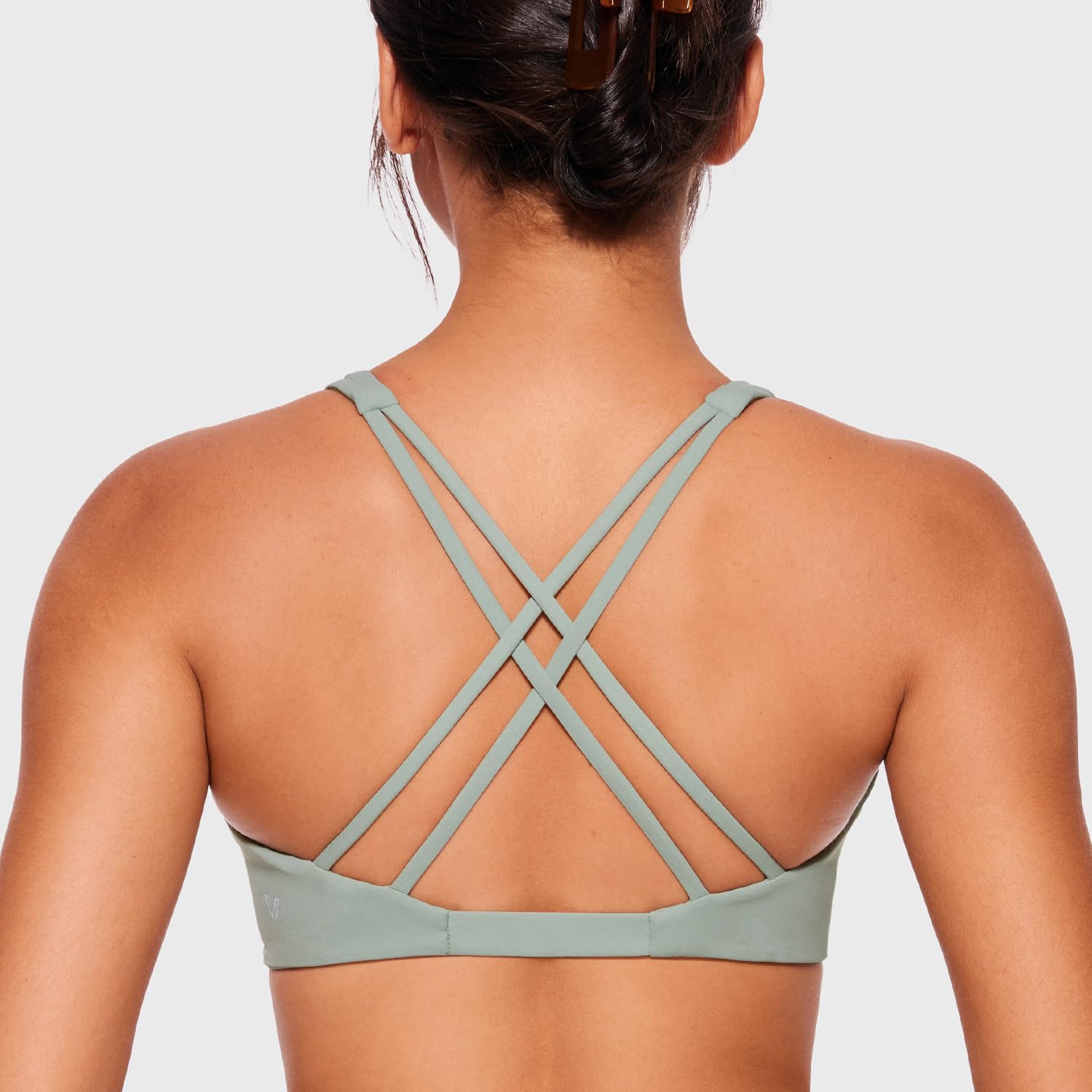 VANTONIA Butterluxe Damen Sport-BH mit gedrehter Vorderseite, tiefer V-Ausschnitt, bauchfreies Top mit gekreuzten Trägern und Brustwarzenabdeckungen, Vivi-BH