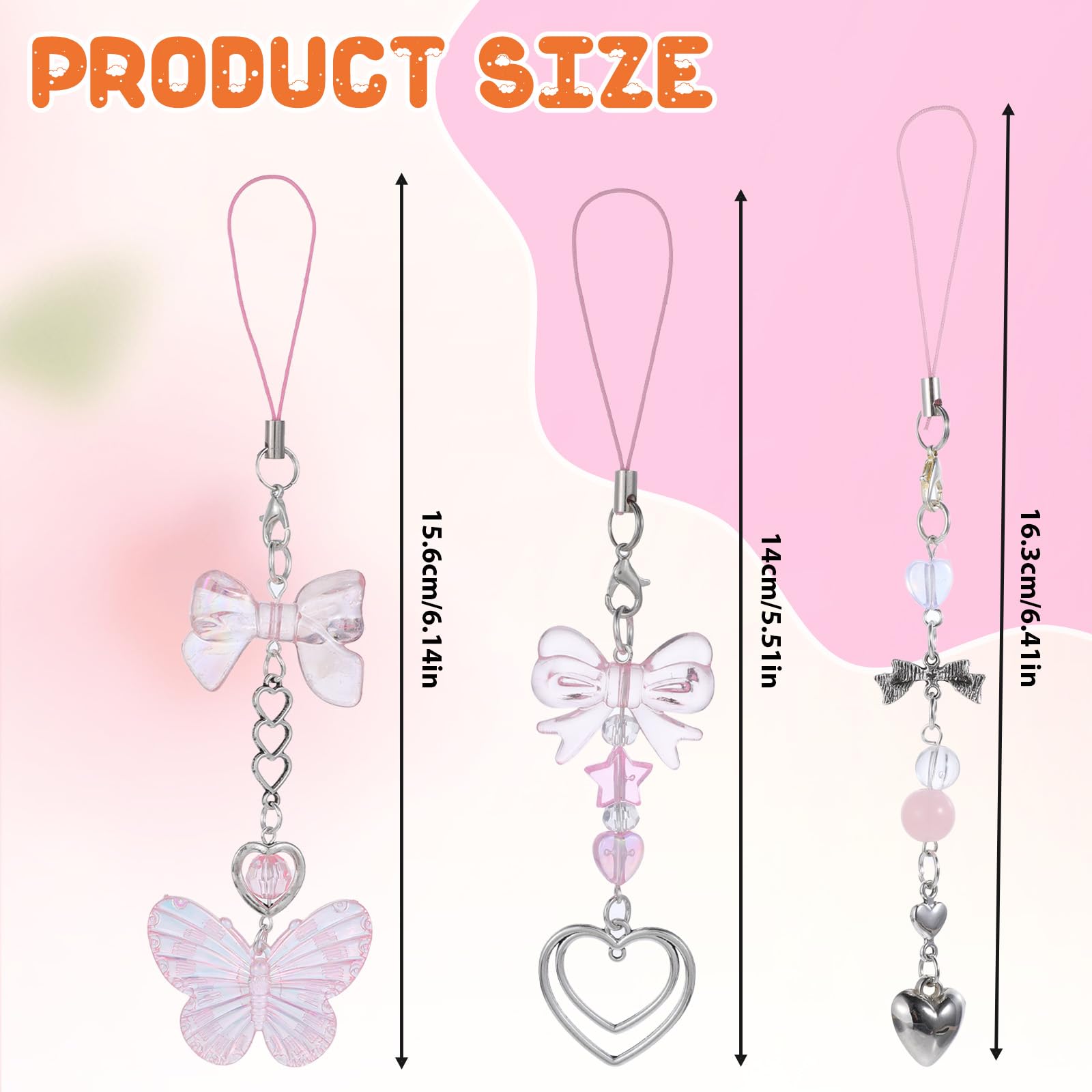 Deco Telephone, 3 Pièces Chaine Pour Telephone Portable Bijoux Breloque Phone Charm Pendentif Nœud Papillon