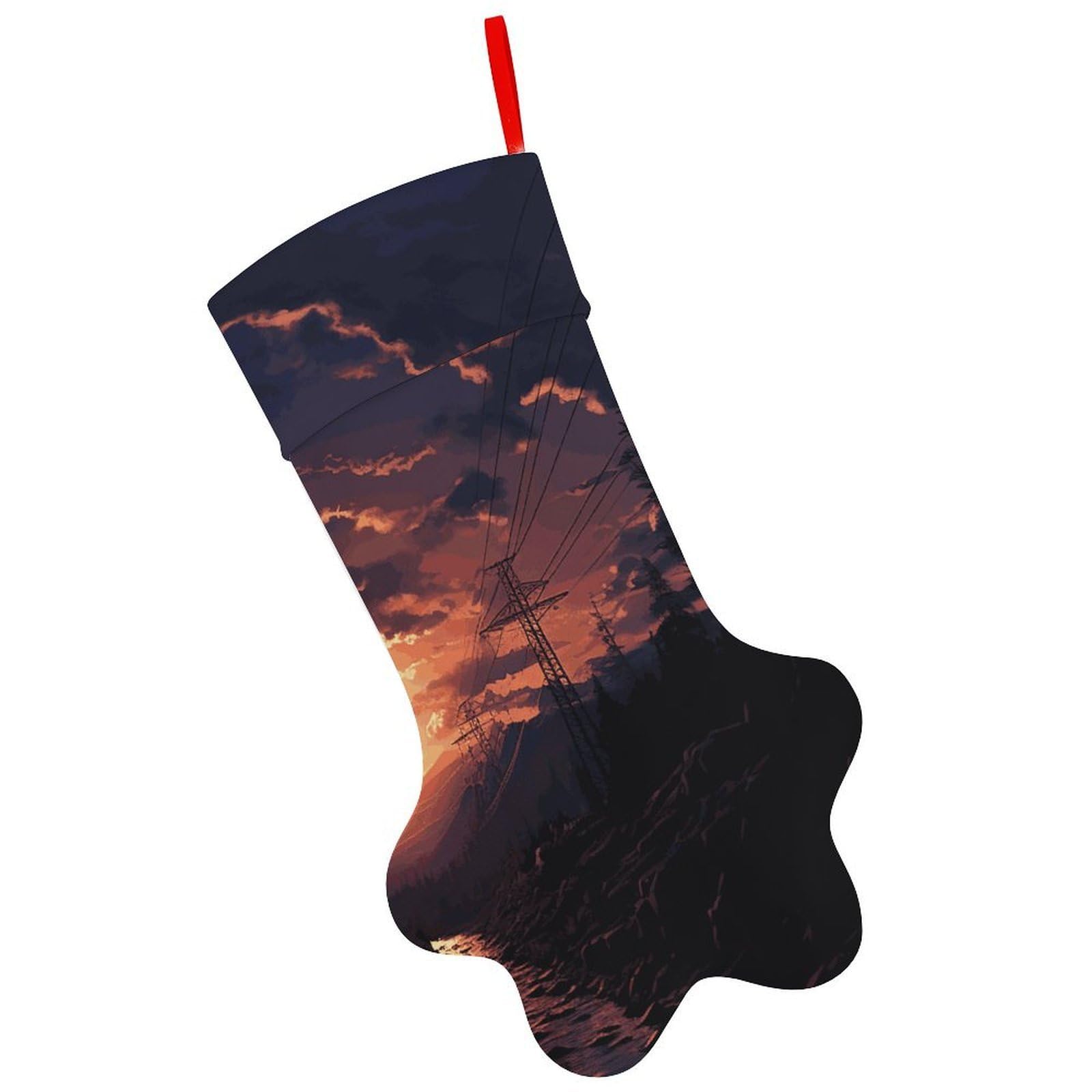 Dusk Scenery Christmas Stocking Soft Comfortable Christma Sornaments Stocking Cute All-Printed Dog-Paw Stockings for Xmas Eve Party Fireplace Tree Gift Decoration
