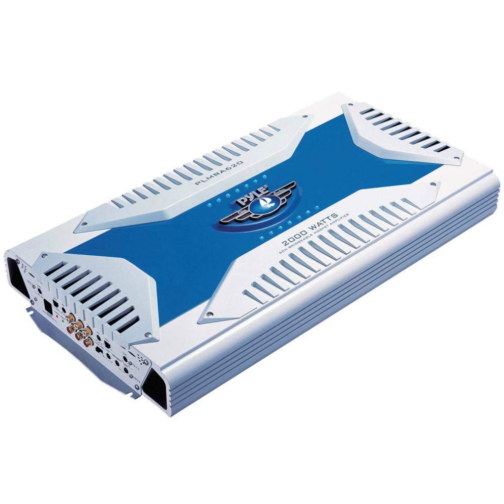 1 amplificatore marino 6 canali compatibile con PYLE PLMRA620 2000 watt max 4x175 + 1x400 watt rms stabile 2 ohm barca bass boost 0 +/- 18 db, 1 pezzo