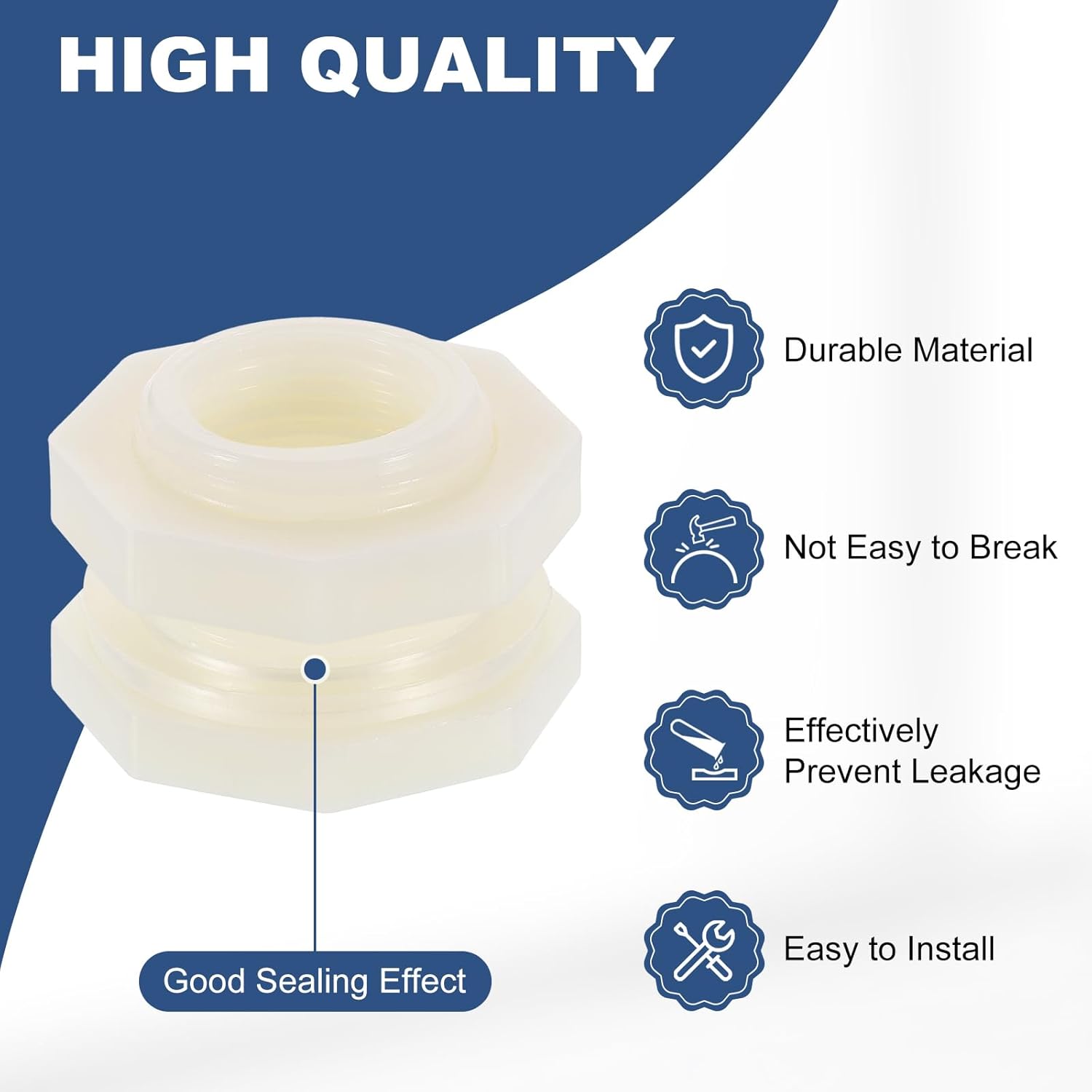 uxcell 2 Pcs Bulkhead Fitting, DN15 20mm ID Bulkhead Water Tank Connector for Garden Hose Adapter Water Tank Aquariums, White