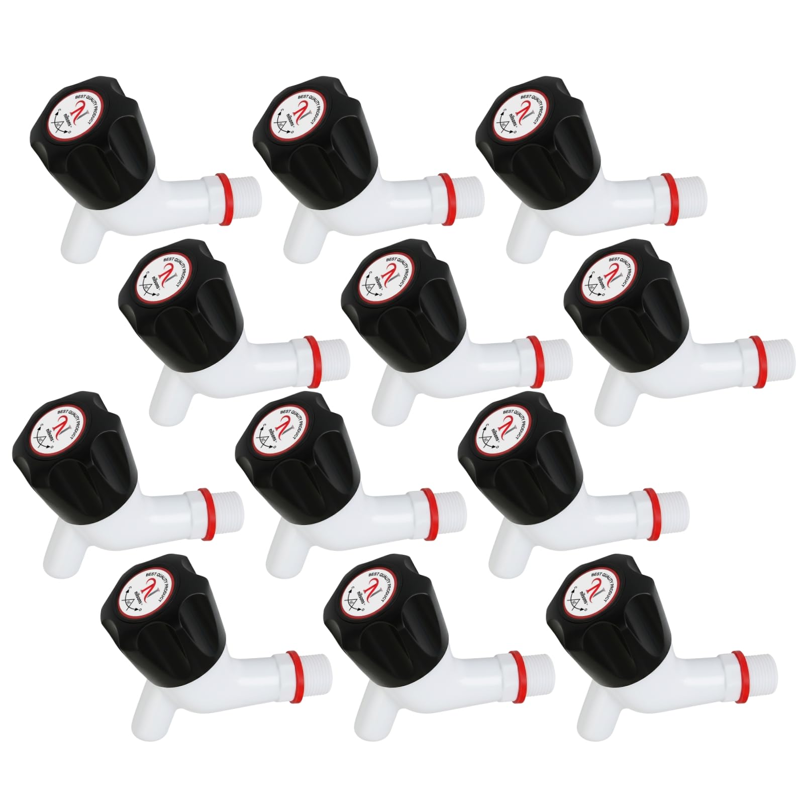 Wall Mounted Bib Cock Tap Combo | Black Knob Plastic Water Tap for Bathroom, Kitchen & Washing Area | Long-Lasting Virgin Build (Pack of 12)-image-8