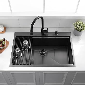 33 Drop In Black Workstation Kitchen Sink, Luckyhorse 33x22