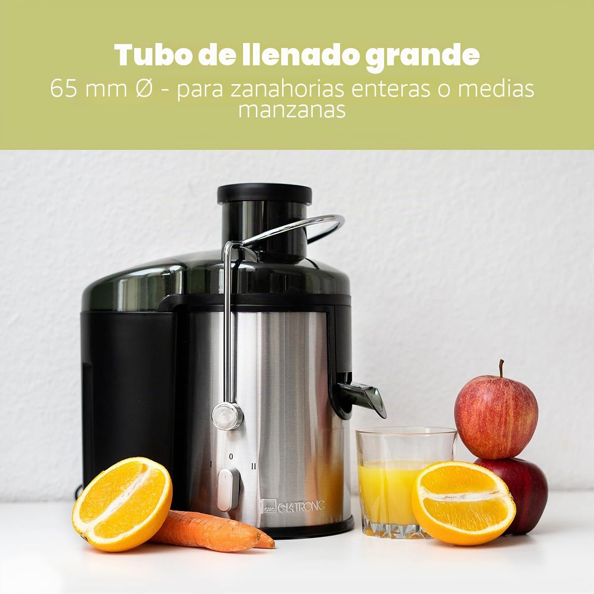 Clatronic AE 3666 - Licuadora para verduras y frutas, 2 velocidades, acero inoxidable, 400 W, color gris