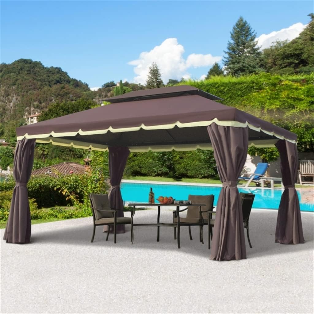 Garden Gazebo 4x3m Aluminum Gazebo with Ventilation Roof Curtains for Parties Events Outdoor Cafe