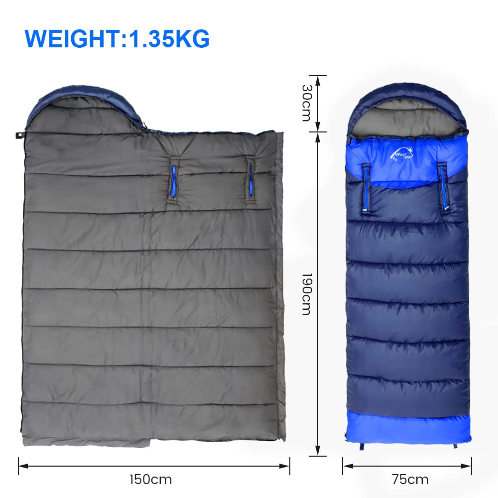 ShowyLive Sleeping Bags for Adults - Lightweight, Waterproof, Custom Cotton Comfort, 2-in-1 Design, Two-Way Zipper for Camping, Hiking & Outdoor Adventures Left Blue