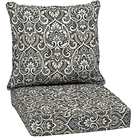 Arden Selections Outdoor Deep Seat Set, 24 x 24, Rain-Proof, Fade Resistant, Deep Seat Bottom and Back Cushion 24 x 24, Black Aurora Damask Cover