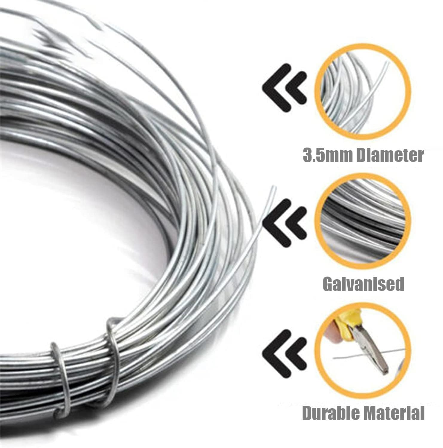 Cuerda de Alambre, Alambre de Acero galvanizado Calibre 6-28 Plateado(20 Gauge- 65m/213ft Long)