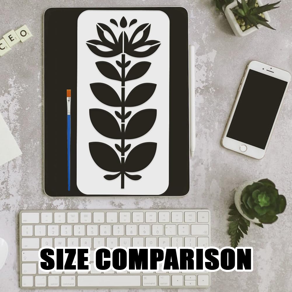 FINGERINSPIRE 6 Pz Stencil a Strisce Lunghe con Pennello 30x15cm Riutilizzabile Motivo Floreale Motivo Folk Art Stencil per Pittura su Pareti, Legno, Tessuto, Mobili, Decorazioni Fai da Te per La Casa