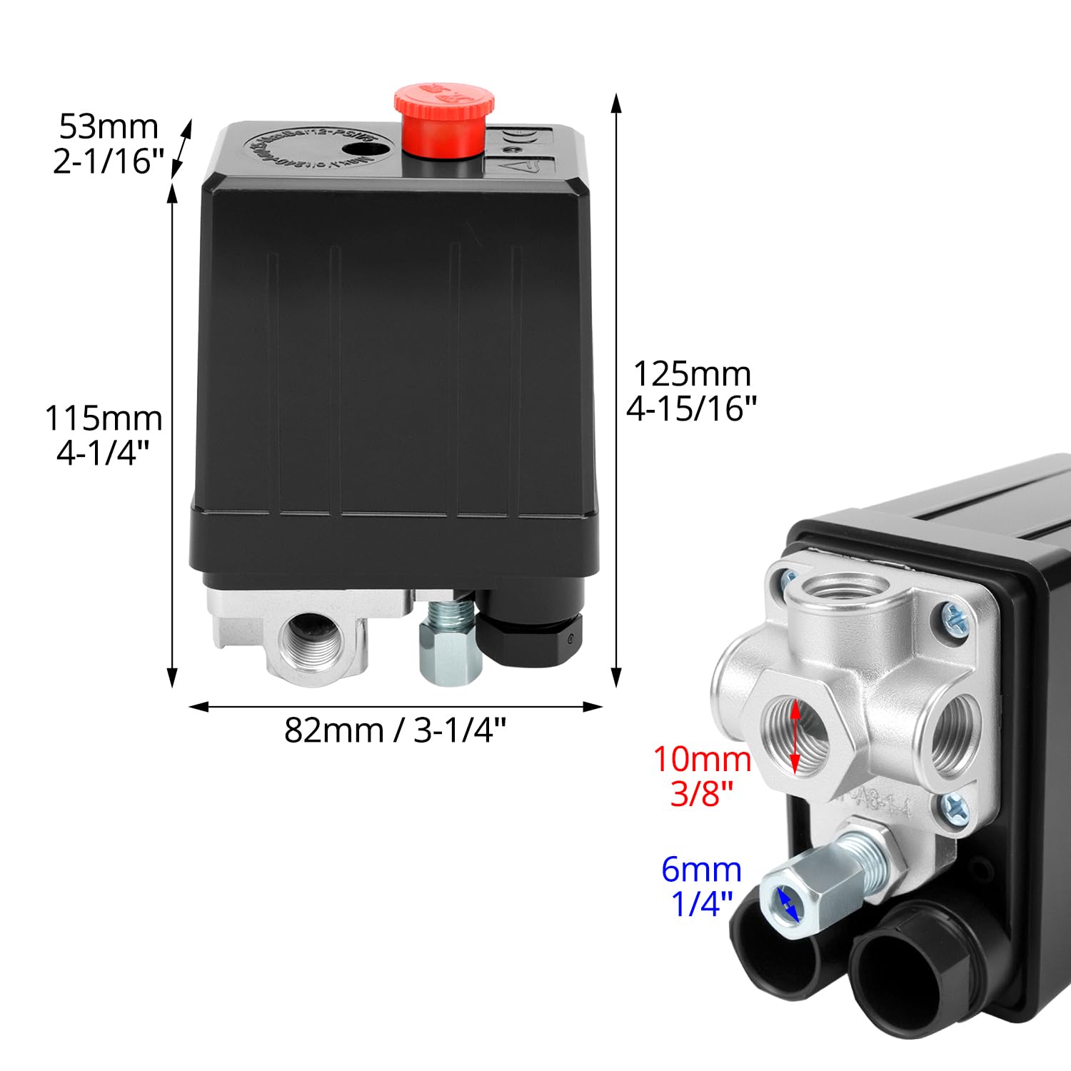 QWORK® 4-drożny przełącznik ciśnienia sprężarki powietrza, przełącznik ciśnienia 220 V, zawór sterujący sprężarki powietrza