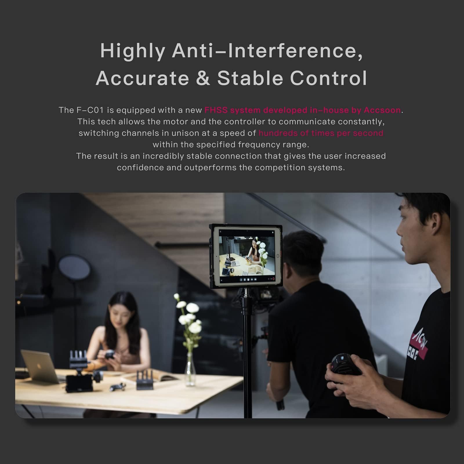 Accsoon F-C01 Wireless/Wired FHSS Lens Control System Wireless Anti-Interference Follow Focus Lens Zoom Control 100m Effective Distance HD OLED Screen for DSLRs/Mirrorless Cameras