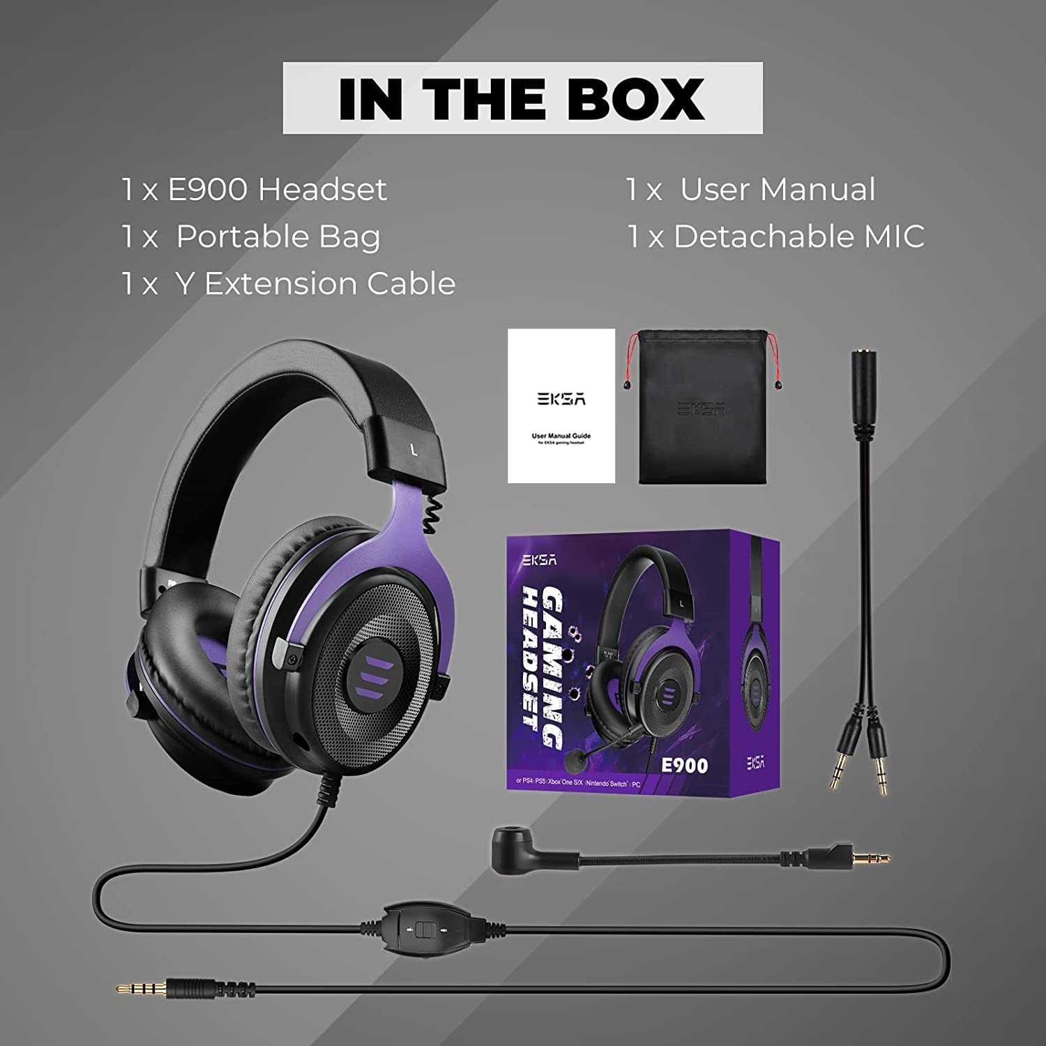 EKSA E900 - Cuffie con microfono per gaming, microfono con riduzione del rumore rimovibile, suono stereo bassi, jack da 3,5 mm per PS4, con cavo per PS5, per PC, laptop, Xbox One, Switch