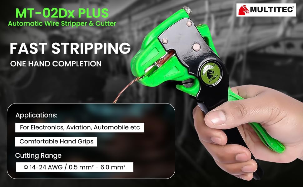 MULTITEC MT-02 Dx Plus Automatic Wire Stripper & Cutter | 2-in-1 Electrician Tool for Copper Wires, Cables & Cords | Adjustable, One-Handed Use with Anti-Slip Grip