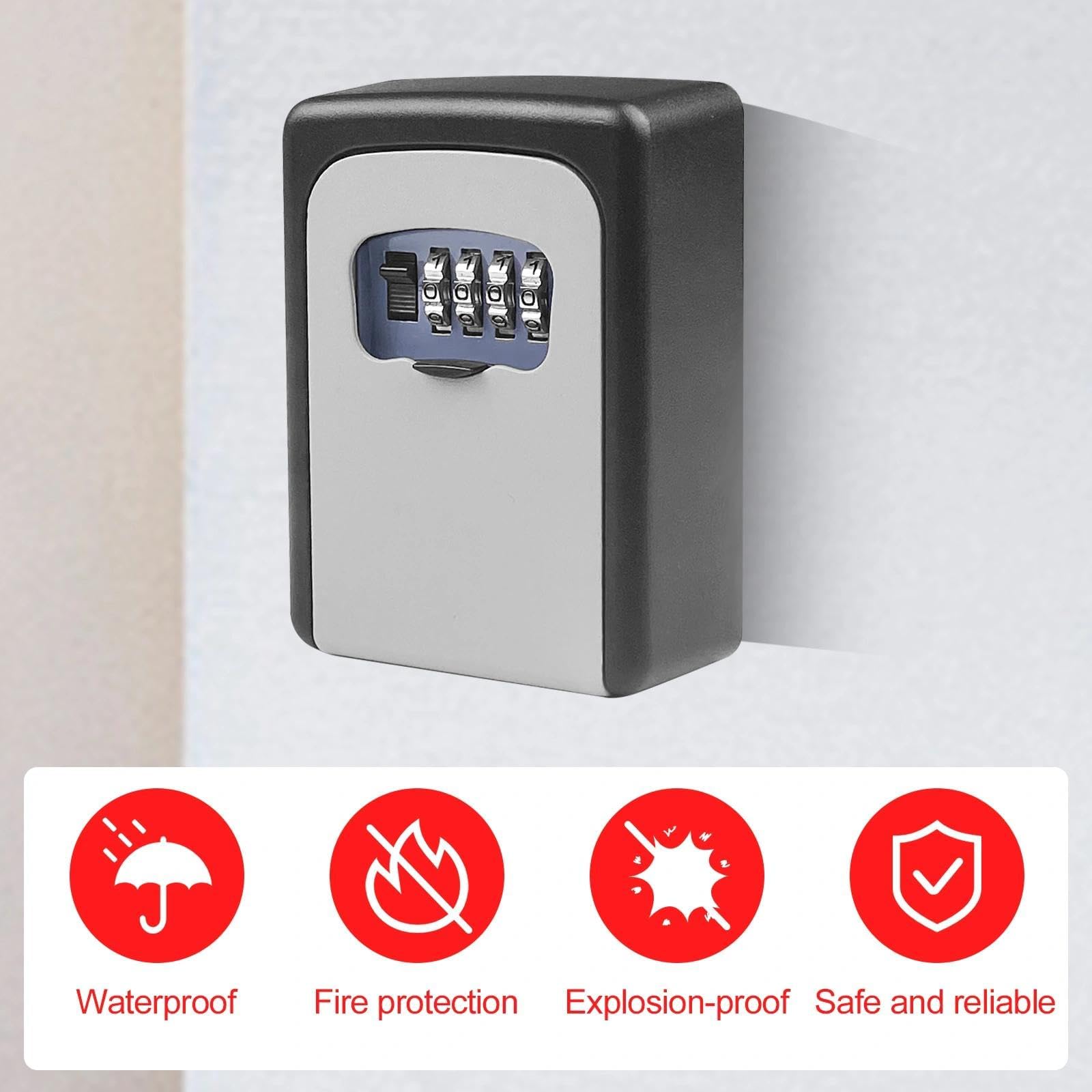 Comzantor cassetta di sicurezza con codice a 4 cifre, cassetta portachiavi impermeabile e antiruggine, cassaforte per chiavi con combinazione parete per casa, garage, scuola, ufficio, palestra(grigio) - 3