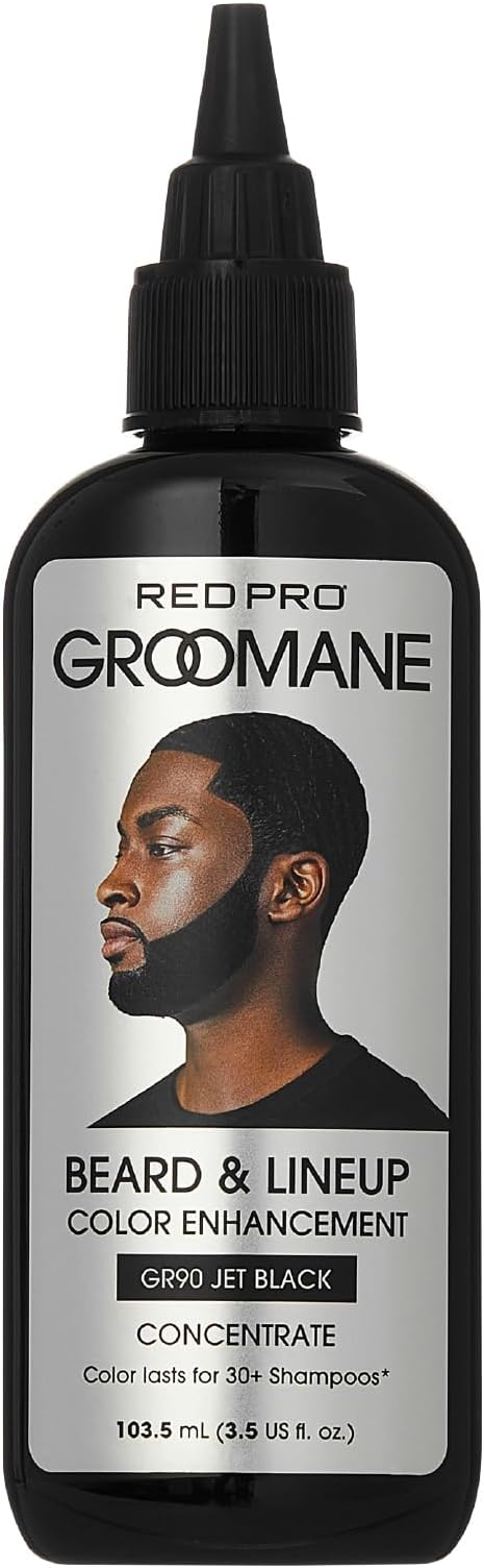 RED Pro GROOMANE Beard & Lineup Color Enhancement for Airbrush, Natural Semi-Permanent Barber Beard Dye, Long-Lasting Gray Coverage, Men Hairline Color (Jet Black (Concentrate), 3.5 fl.oz)