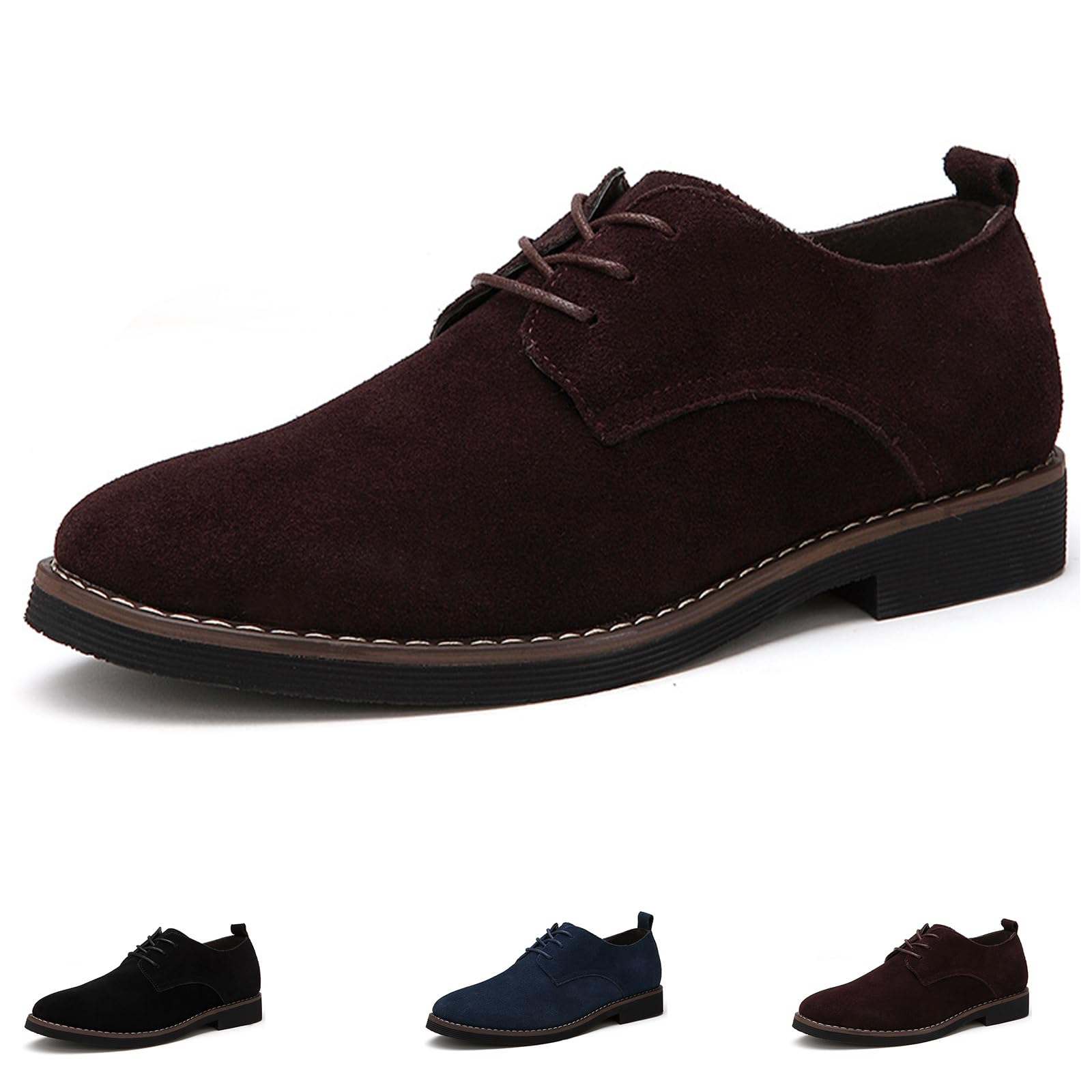Mens Suede Classic Oxfords Casual Lace Up Low-Top Dress Shoes Classic Suede Formal Business Lace Up Dress Shoes