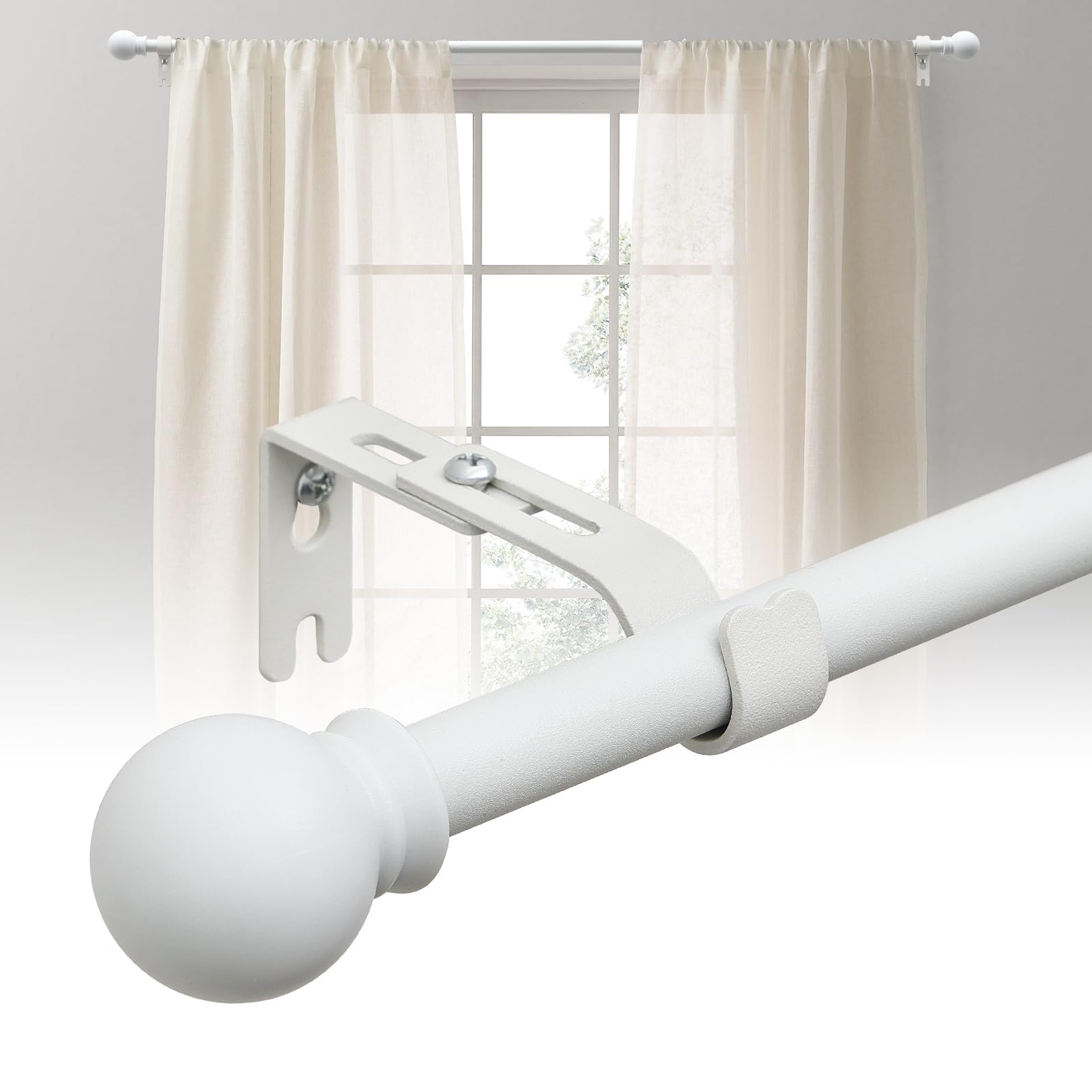 BsBsBest Curtain Rods for Windows 28 to 64 Inch 5/8 Inch Small Curtain Rods White Adjustable Renter Friendly Curtain Rod for Bedroom Windows Drapery Rods With Brackets