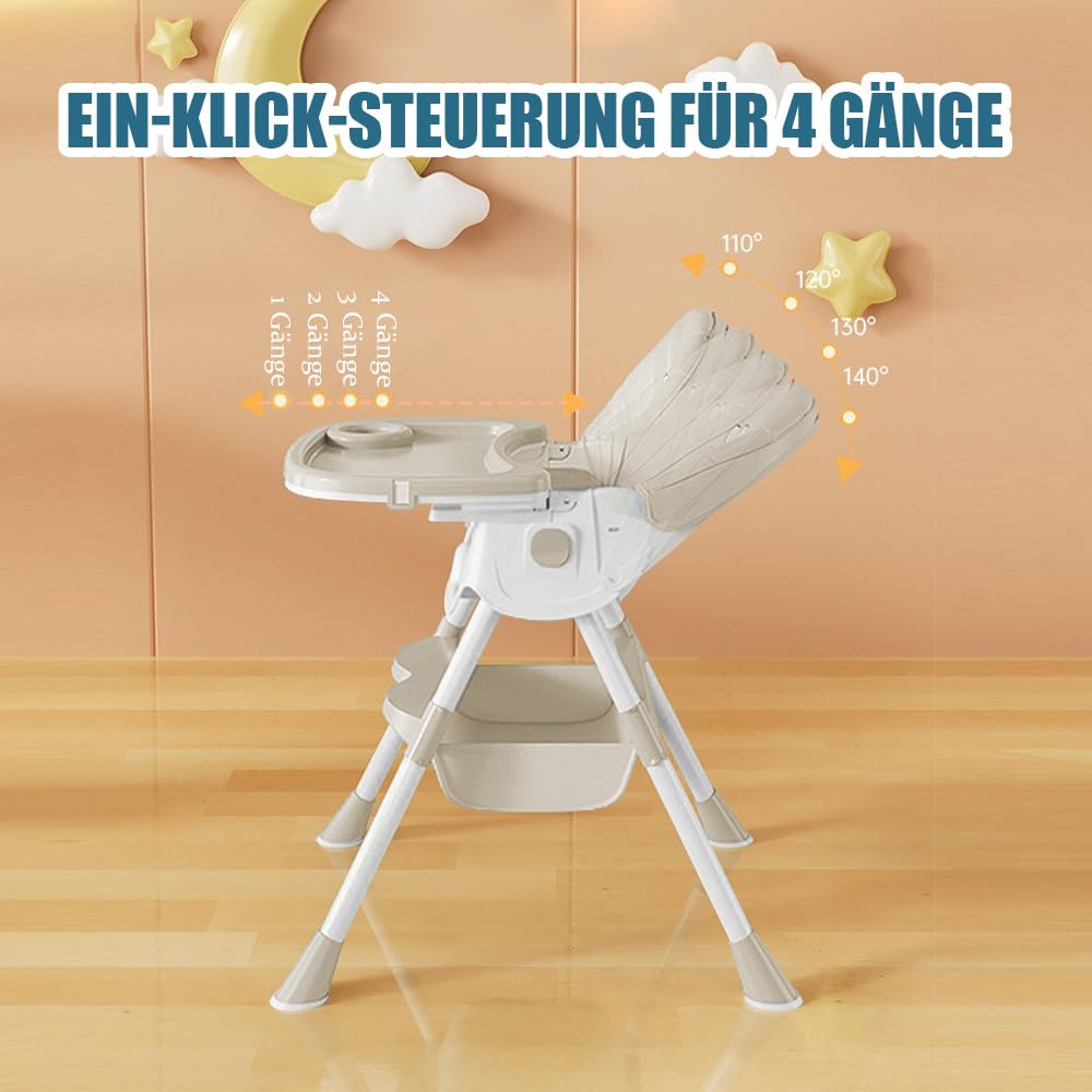 Supfine Chaise haute pour bébé 3 en 1, réglable avec ceinture de sécurité à 5 points, planche à manger amovible, hauteur réglable 87 cm, pliable, pour bébés et tout-petits (beige, 3 en 1)