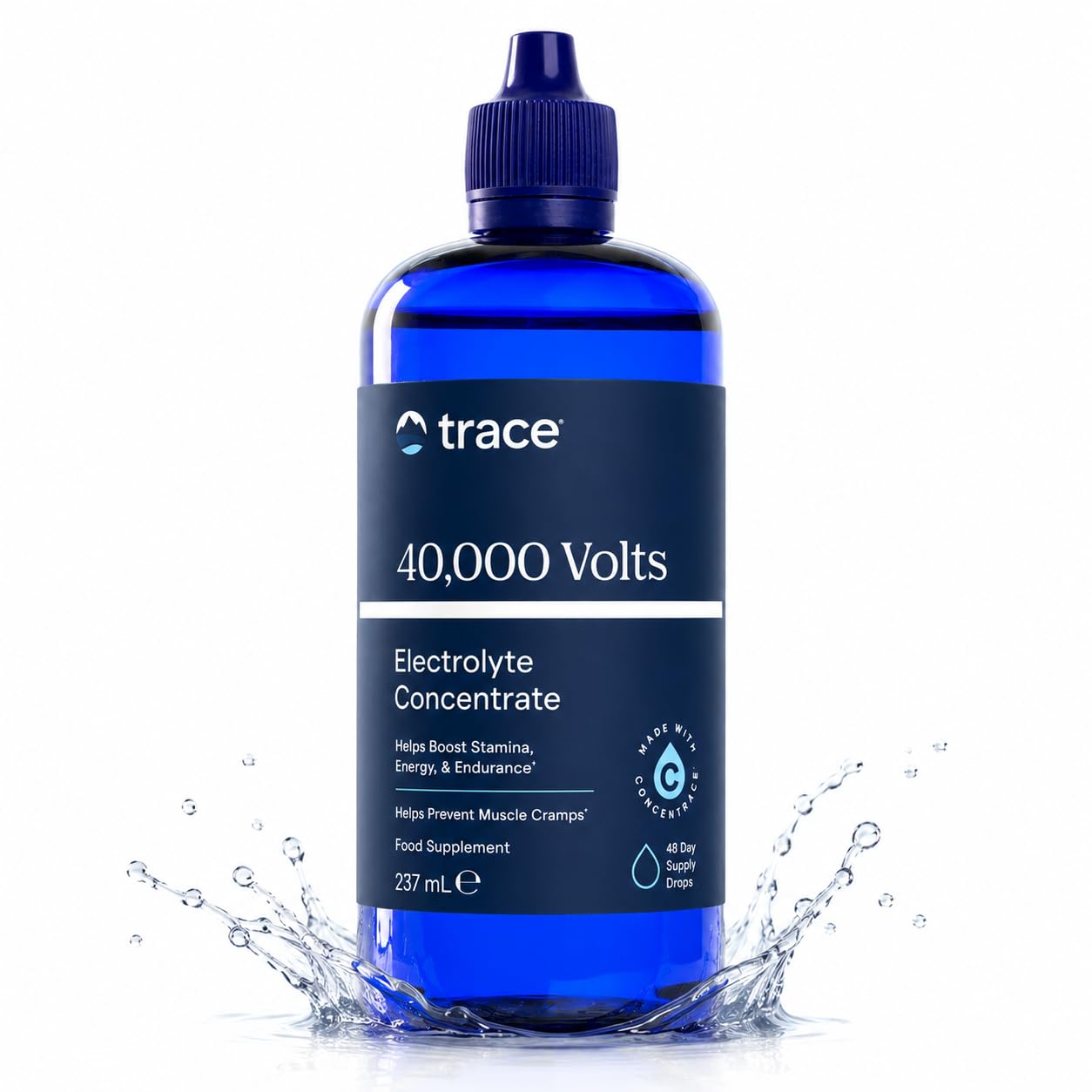 Trace Minerals – 40.000 Volt Flüssige Elektrolyt-ConcenTrace Tropfen,Unterstützt normale Körperhydratation, Muskelkraft und Energie-Ionische Mineralien,Magnesium, Kalium 48-Tage-Vorrat, 237ml -1 Stück