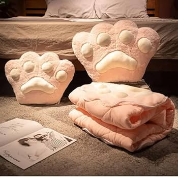 Amazon｜猫の肉球 枕 抱き枕 ひざ掛け ぬいぐるみ ブランケット付き