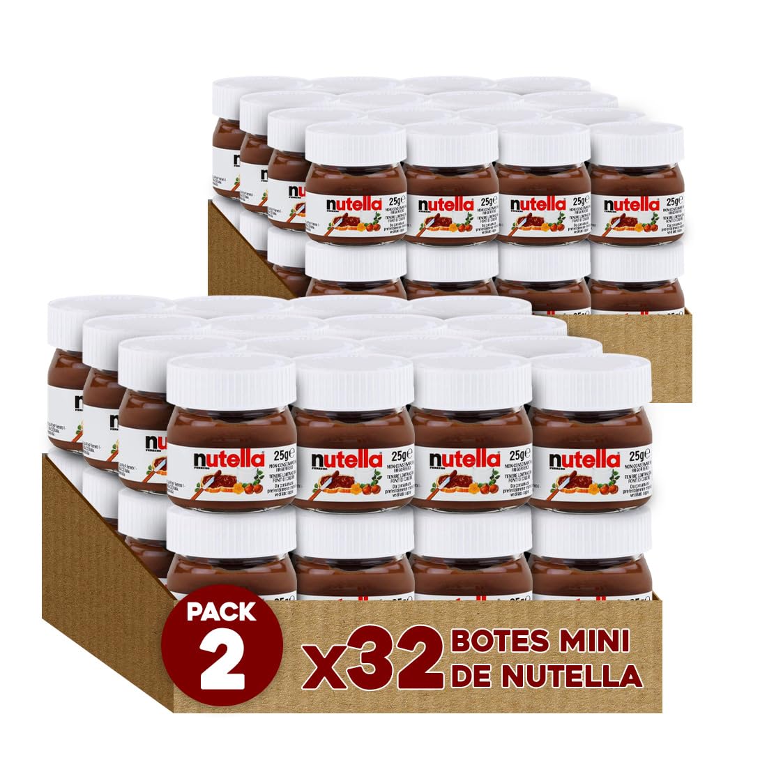 IAMI Crema de Avellanas y Cacao 64 Vasitos de 25 g Pack 2 x 32 Monodosis | Porción individual para untar | Con leche desnatada en polvo | Desayunos, meriendas y hostelería