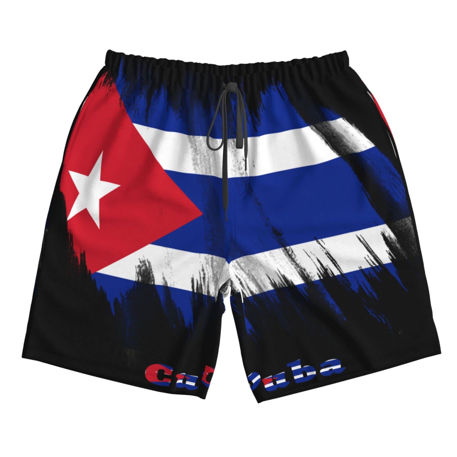 Cuba Flag Cuban Men's Beach Shorts Quick Dry Drawstring Running Athletic Shorts Comfortable Loose Gym Shorts Swimsuit Pants with Pockets for Summer Medium White
