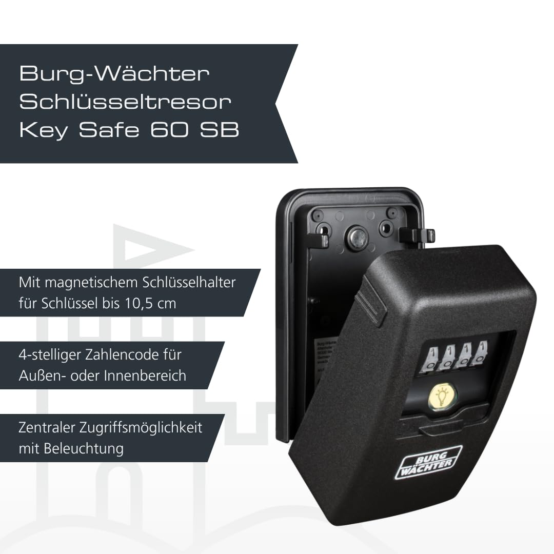 Burg-Wächter Key Safe 60 L SB Schlüsseltresor magnetisch beleuchtet Wandmontage 4-stelliger Zahlencode Schwarz