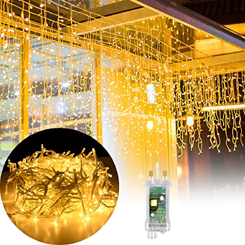 SAILUN LED Curtain Lights Plug-in, 10m 400 LED Window Curtain Light Backdrop Fairy Light Hanging Indoor Outdoor, 8 Modes Christmas Fairy Twinkle Lights Waterproof Warm White