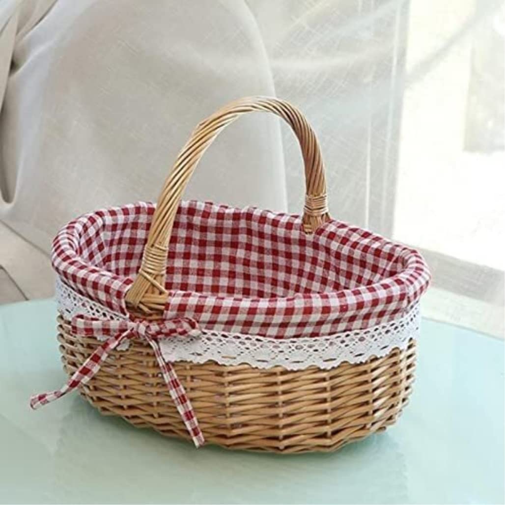 Cesta Picnic Cesta de Picnic Bolsa De Picnic Tejida A Mano Cesta De Regalo Cesta De Almacenamiento De Mimbre Cesta Interior De Lino Para Acampar Uso De Almacenamiento De Picnic Canasta de Picnic ( Col