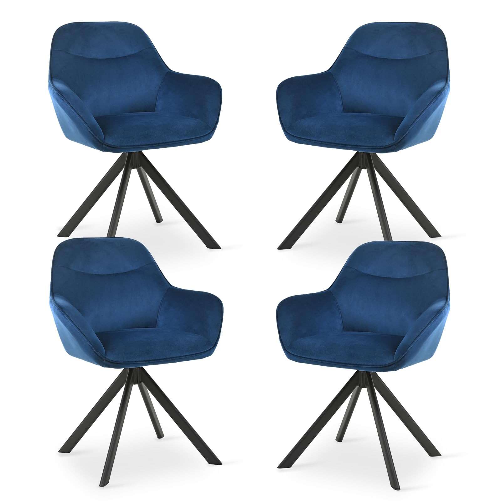 Goeurvant Bedroom Chairs Set of 4 Swivel Armchair Velvet Dining Chair with Metal Legs for Living Room, Kitchen, Office&Vanity, Blue