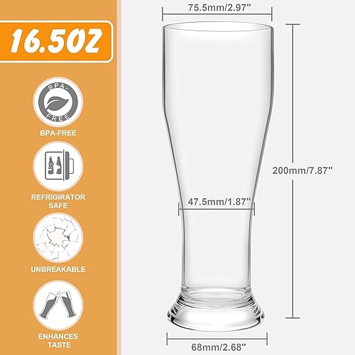 Miniatura 8 de MICHELY - Juego de 2 vasos de cerveza Pilsner irrompibles 165 oz vaso de plástico Tritan para cerveza de trigo