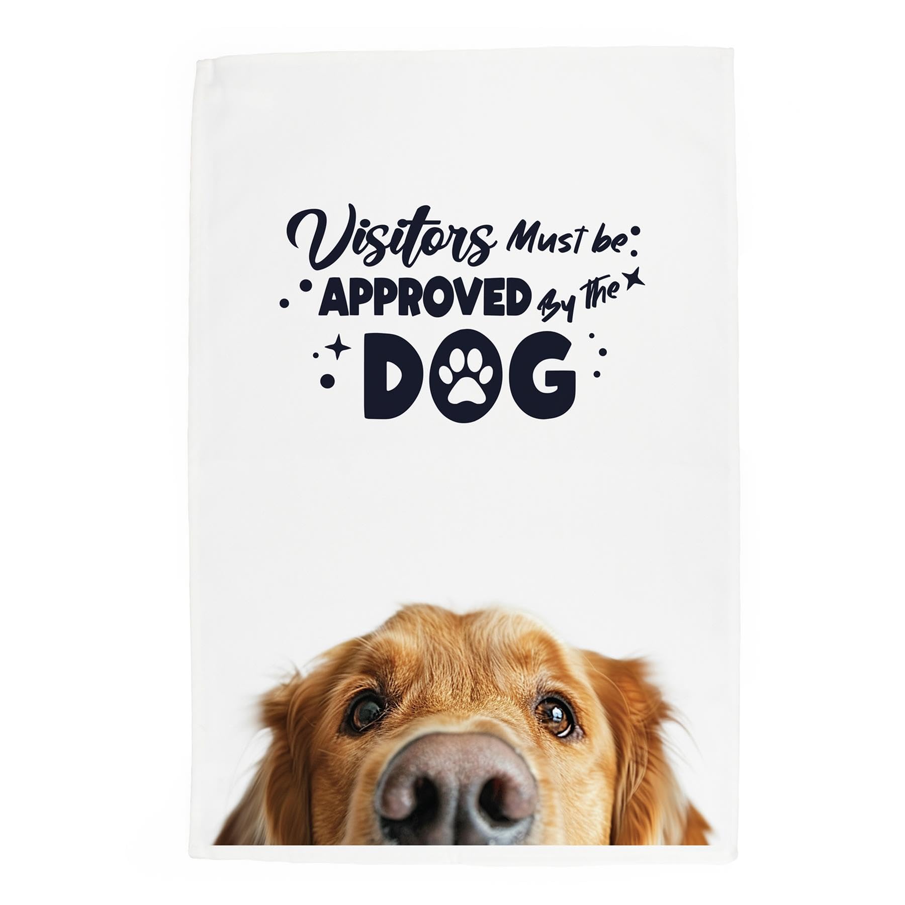 Purely Home Golden Brown Peeping Dog Tea Towel - Visitors Must Be Approved By The Dog - Golden Retriever Gift Panama Cotton Kitchen Dish Towel/Drying Cloth - 67Cm X 45Cm