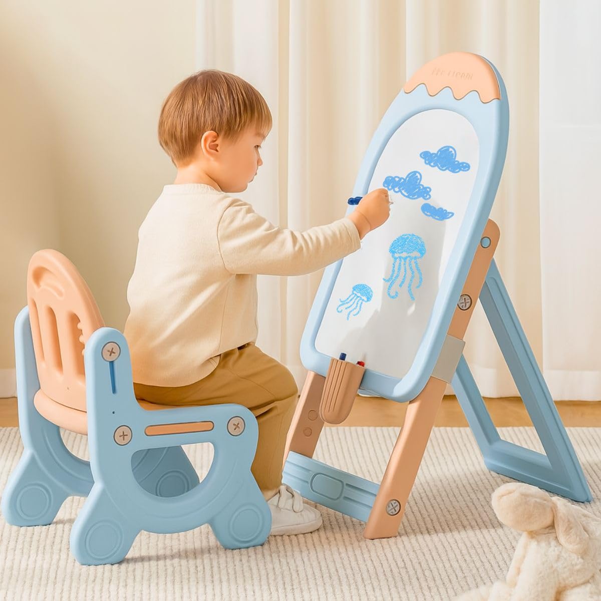 Little Olive Kids Chair and Drawing Board with Easel Plastic Activity Table | Pastel Blue | DIY Creative Station for Toddlers and Preschoolers | Perfect for Drawing Writing and Studying-image-11