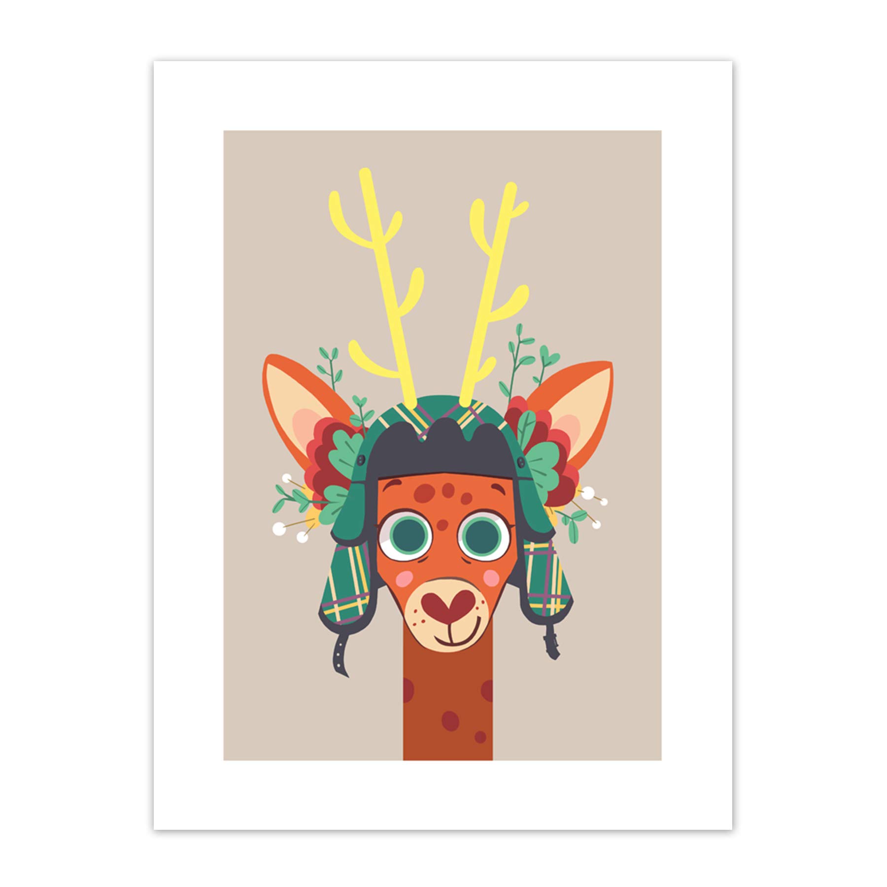 Wee Blue Coo Stag with Tartan Hat Art Print Canvas Premium Wall Decor Poster