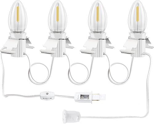 Miniatura 8 de Luces de pueblo de Navidad con 10 bombillas LED de color blanco cálido, decoración para casas de pueblo de Navidad, cable de luz C7