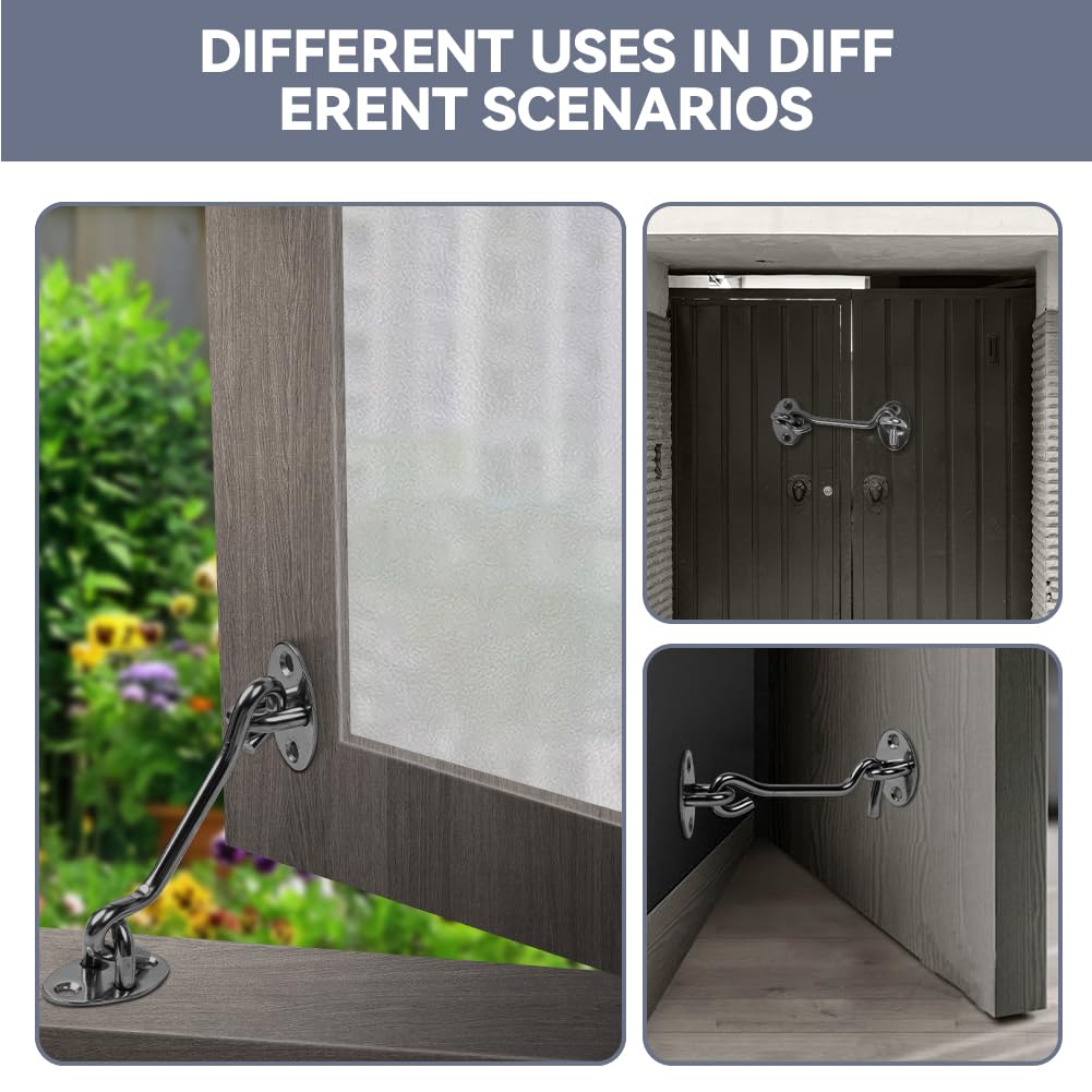 Flintronic Gancio Finestra, 2 Pezzi Gancio per Cabina, 3 Inch Gancio Chiusura Porta Gancio Finestra Chiavistello per Porta, per Finestra per Porta Scorrevole, Camera da Letto, Bagno- Nero